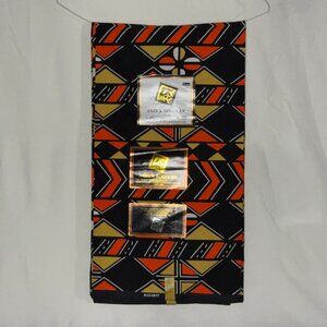 African Print Wax Bogolan Fabric (Orange, Black, Brown)